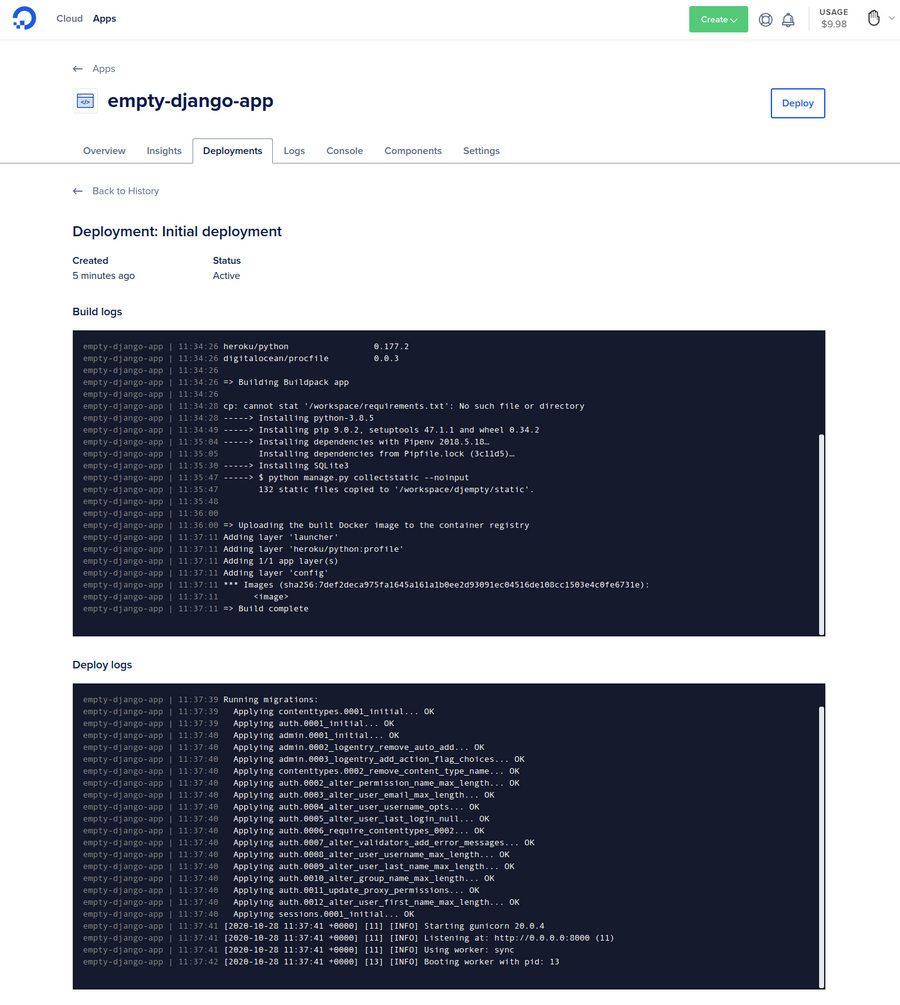 Deployment logs